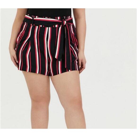 Torrid Hot Shorts Black Pink White Striped Plus Size Paper Bag Waist Size 20 - Picture 2 of 14